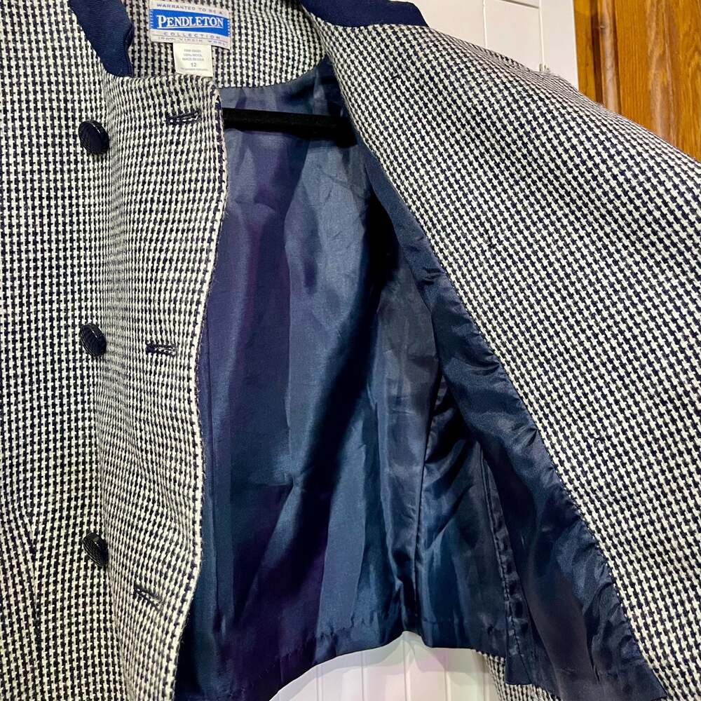 Pendleton Collection VTG Black & White Houndstooth Virgin Wool Cropped Blazer - Picture 5 of 7